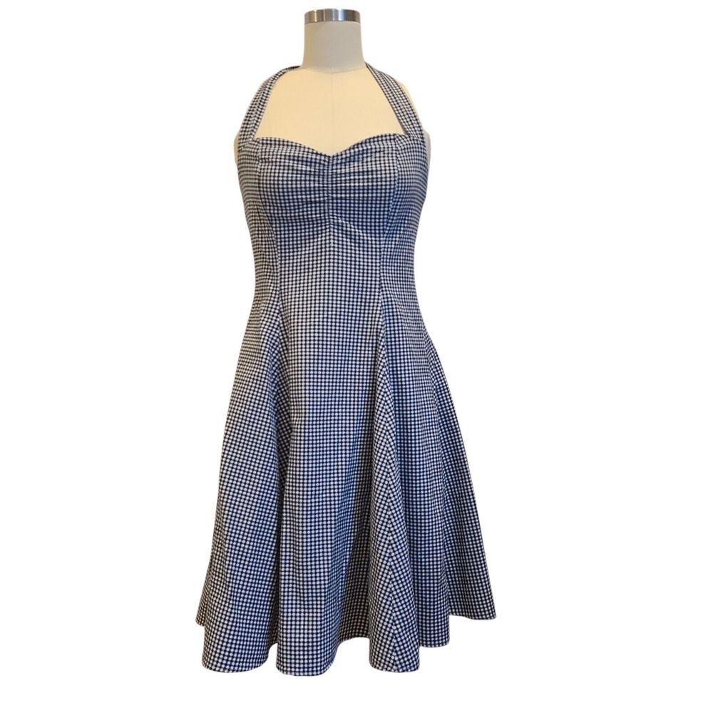 Heartbreaker Black Gingham Swing Dress XS Halter Fit & Flare Pinup Coquette
